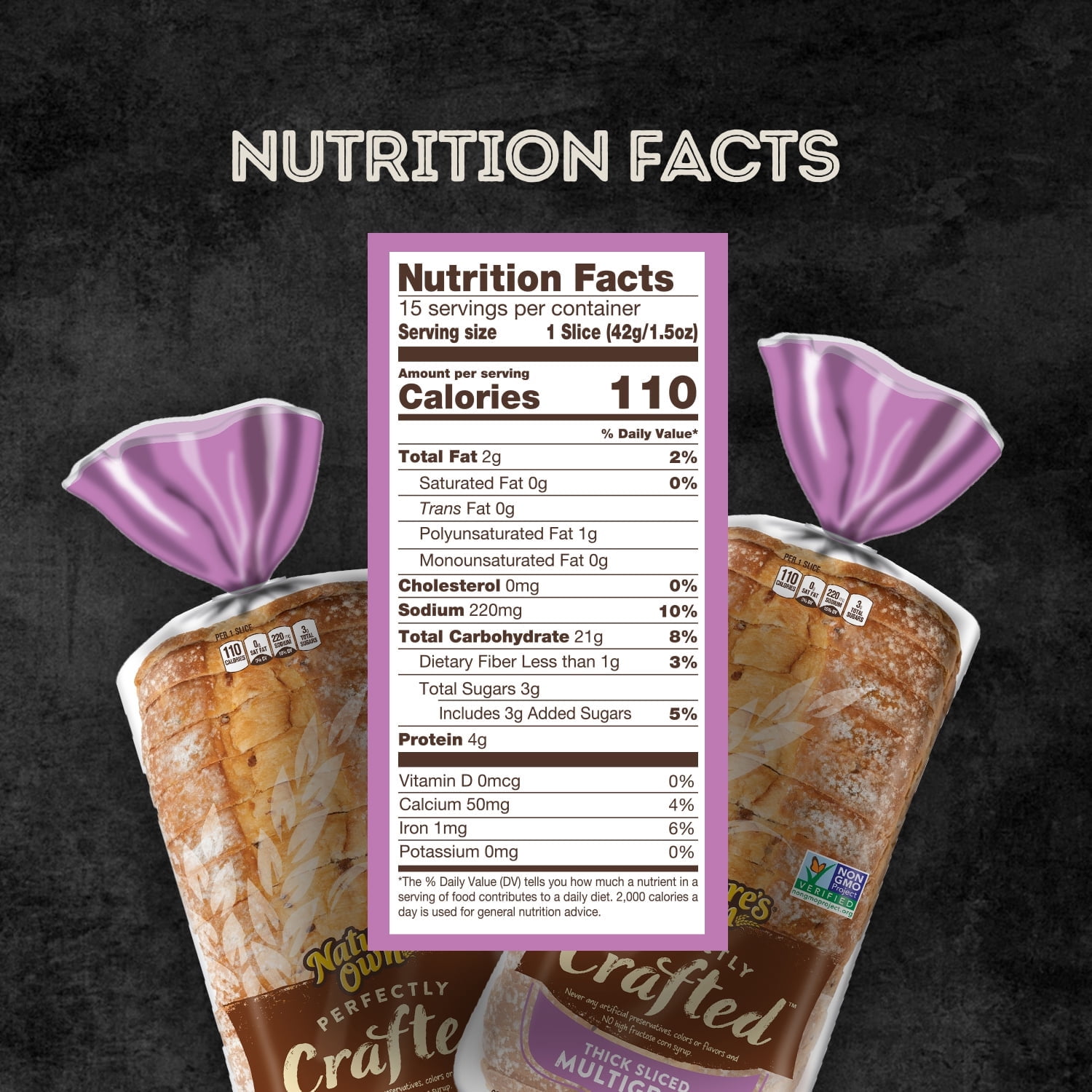Nature's Own Perfectly Crafted Multi Grain Bread Loaf, 22 oz, (Pack of 3)