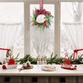 thumbnail image 6 of 8.66 Inch Mini Norfolk Pine Christmas Wreath, Artificial Green Wreath with Red Berries & Ribbon Bow, Farmhouse Hanging Ornament for Cabinet, Window, Front Door Indoor Holiday Decor, 6 of 6