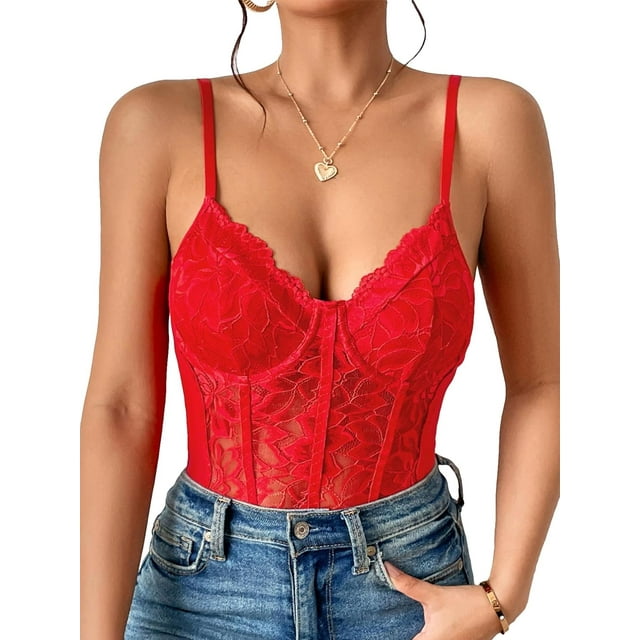 GHSDFBB Combinaison Bustier en Dentelle pour Femmes, Justaucorps Sans Manches Ajusté en Maille Transparente