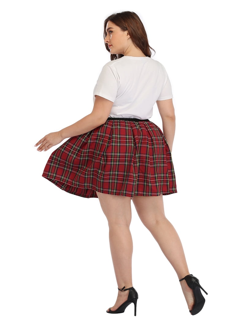 HDE Plus Size Plaid Skirt Lingerie Pleated Mini Skater Skirts (Red