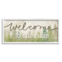 Welcome To Our Cabin Tree Sign Typography Graphic Art White Framed Art Print Wall Art