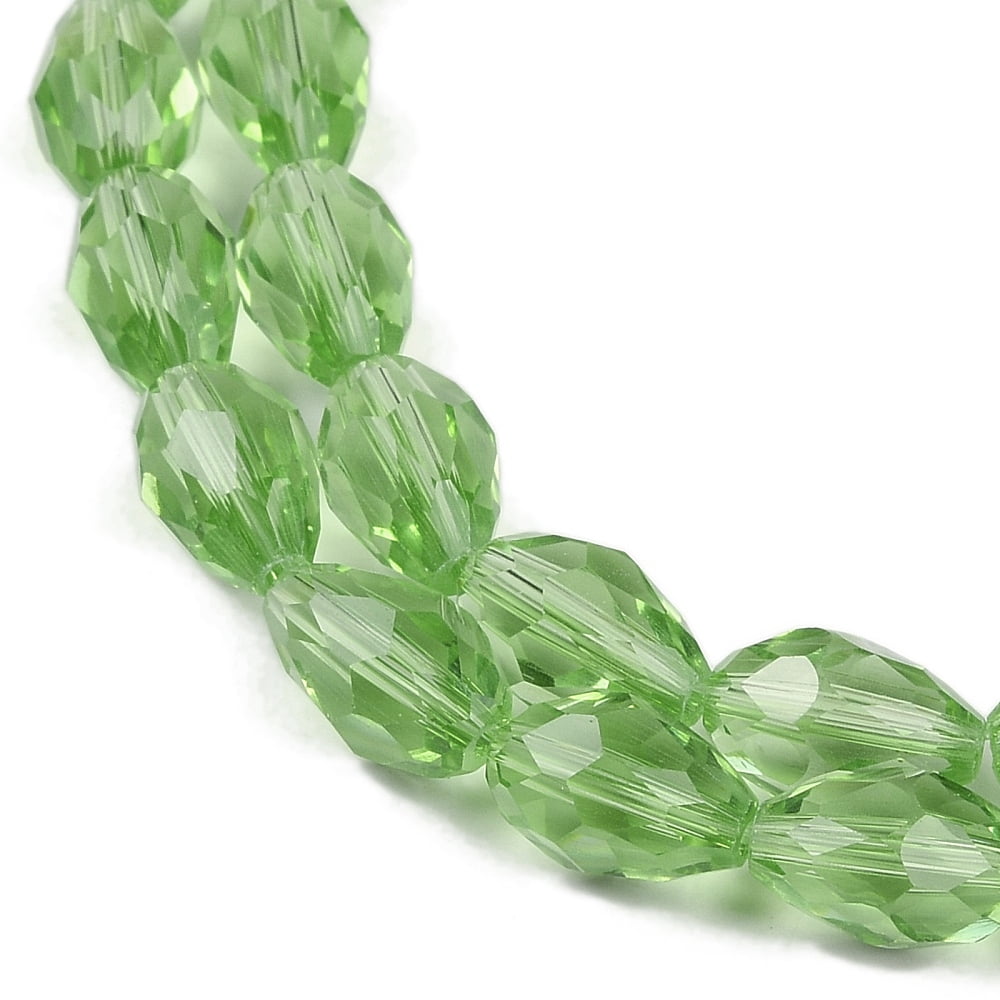 Transparent Glass Beads Strands Faceted Teardrop Lime 15x10mm Hole: 1.6mm about 46~48pcs/strand 27.95 inch(71cm)