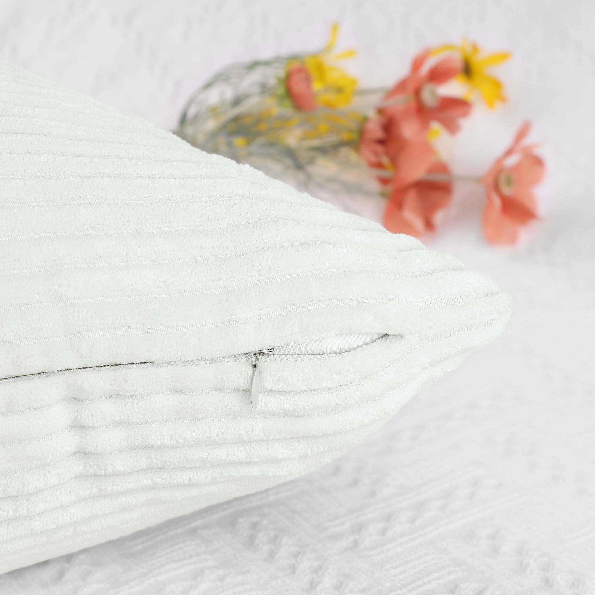 Unique Bargains 4 Pcs Striped Modern Couch Sofa Pillow Covers White/Light Grey