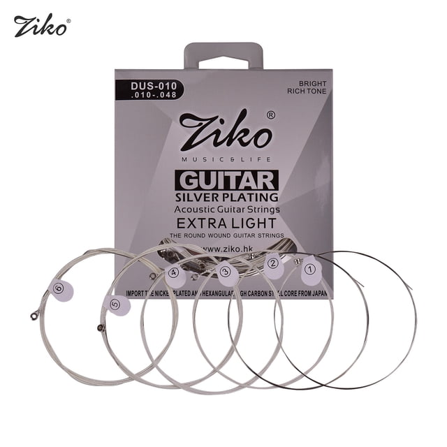ZIKO DUS-010 Extra Light Acoustique Cordes de Guitare Folk Hexagonal Alliage Fil Argenté Plaie Résistant à la Corrosion 6 Cordes Ensemble