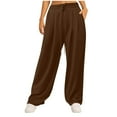 thumbnail image 3 of ctdiral Women Wide Leg Pleated Sweatpants Fashion Baggy Athletic Joggers Drawstring Waist Lounge Pants with Pockets Casual Lightweight Yoga Pants Brown XXL, 3 of 7
