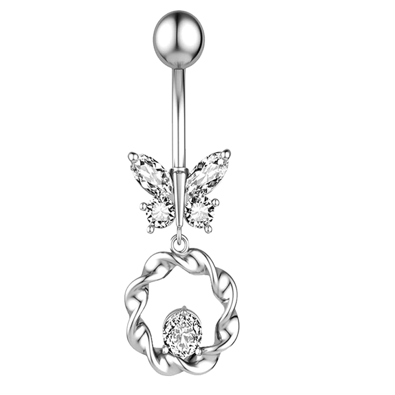 Heiheiup Stainless Steel Rhinestone Navel Belly Button Rings Geometric