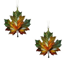 2PC Maple Leaf Stained Acrylic Window Hanging Ornament Fall Leaves Wall Art Panel Maple Leaf Pendant For Fall Thanksgiving Festival Party Supplies