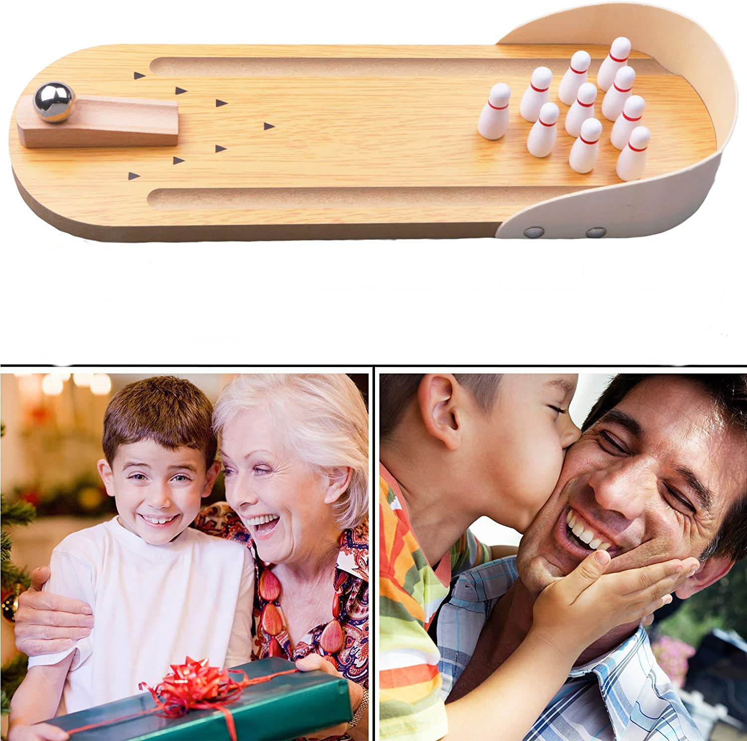 Jeu De Mini Bowling En Bois Pour Table - Ensemble 10 Quilles + 2 Boules - Pour Intérieur, Famille, Enfants Et Adultes - 3