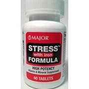 Angle View: Major Stress with Iron Formula Vitamin & Mineral Supplement Tablets, 60 Count