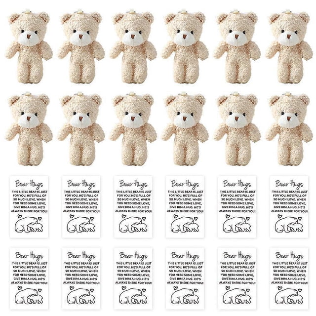 Set of 12 Cute Bear Pocket Cards with Cotton Wadding for Greetings and Gift Giving