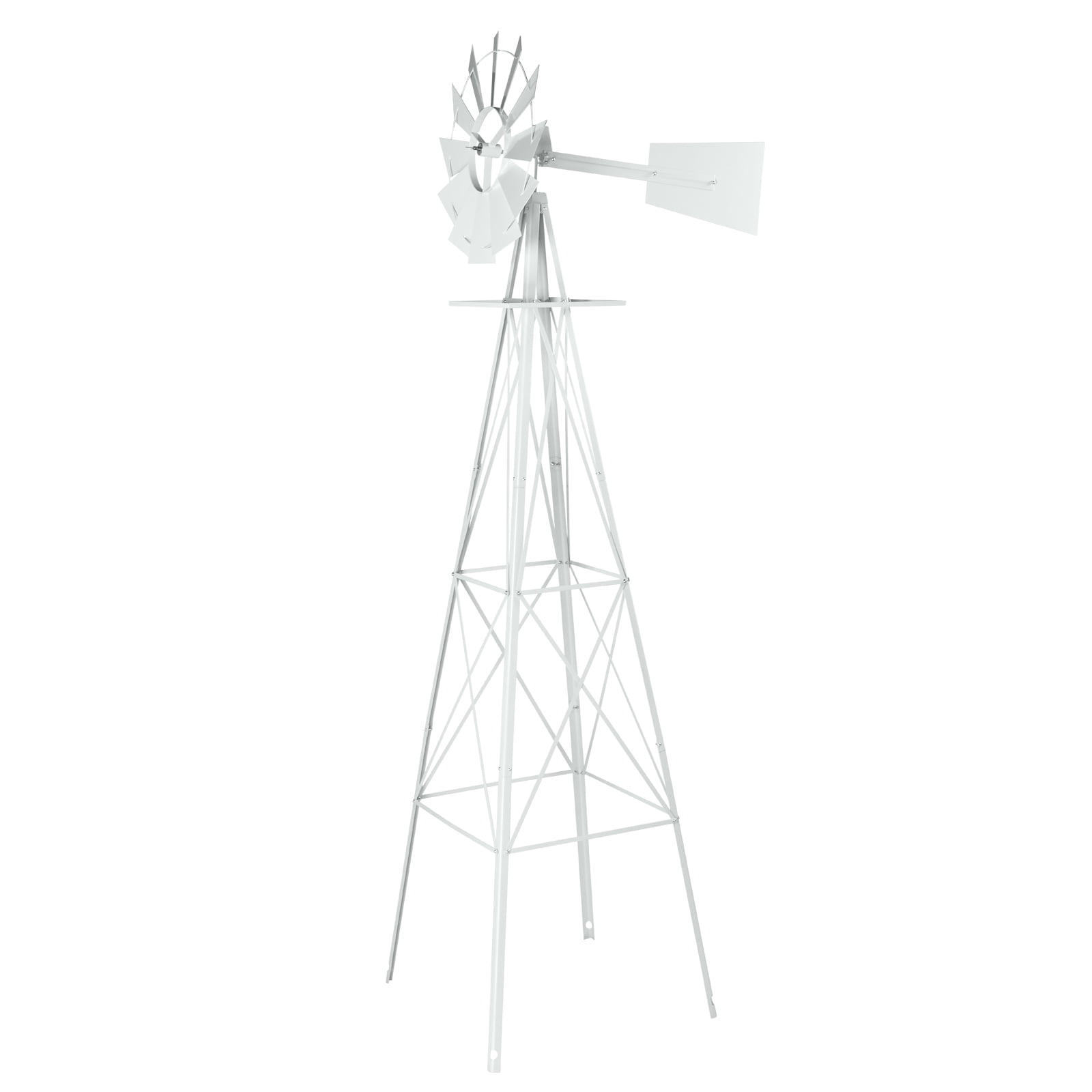 8FT Weather Resistant Yard Garden Windmill Weather Resistant, Ball Bearing for Quiet Operation, for Lawn,Garden, White