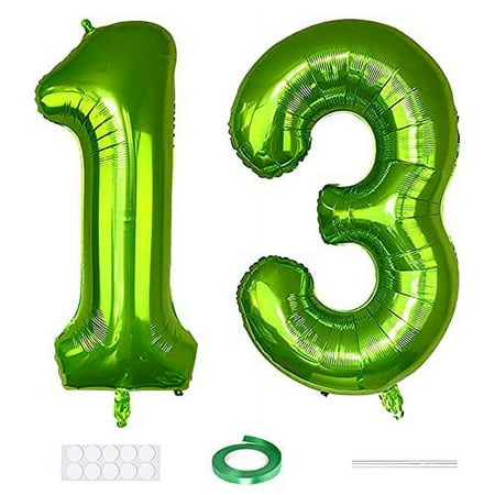 Xihuimay Number 13 Balloons 40 inch Digital Balloon Alphabet 13 Birthday Balloons Digit 13 Helium Balloons Big Balloons for Birthday Party Supplies Wedding Bachelorette Bridal Shower, Green Number 13