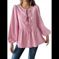 thumbnail image 3 of Blusa Holgada con Cuello en V y Mangas Abullonadas con Cordones para Mujer, Estilo Y2K, Ropa de Verano. Melocotón L, 3 of 8