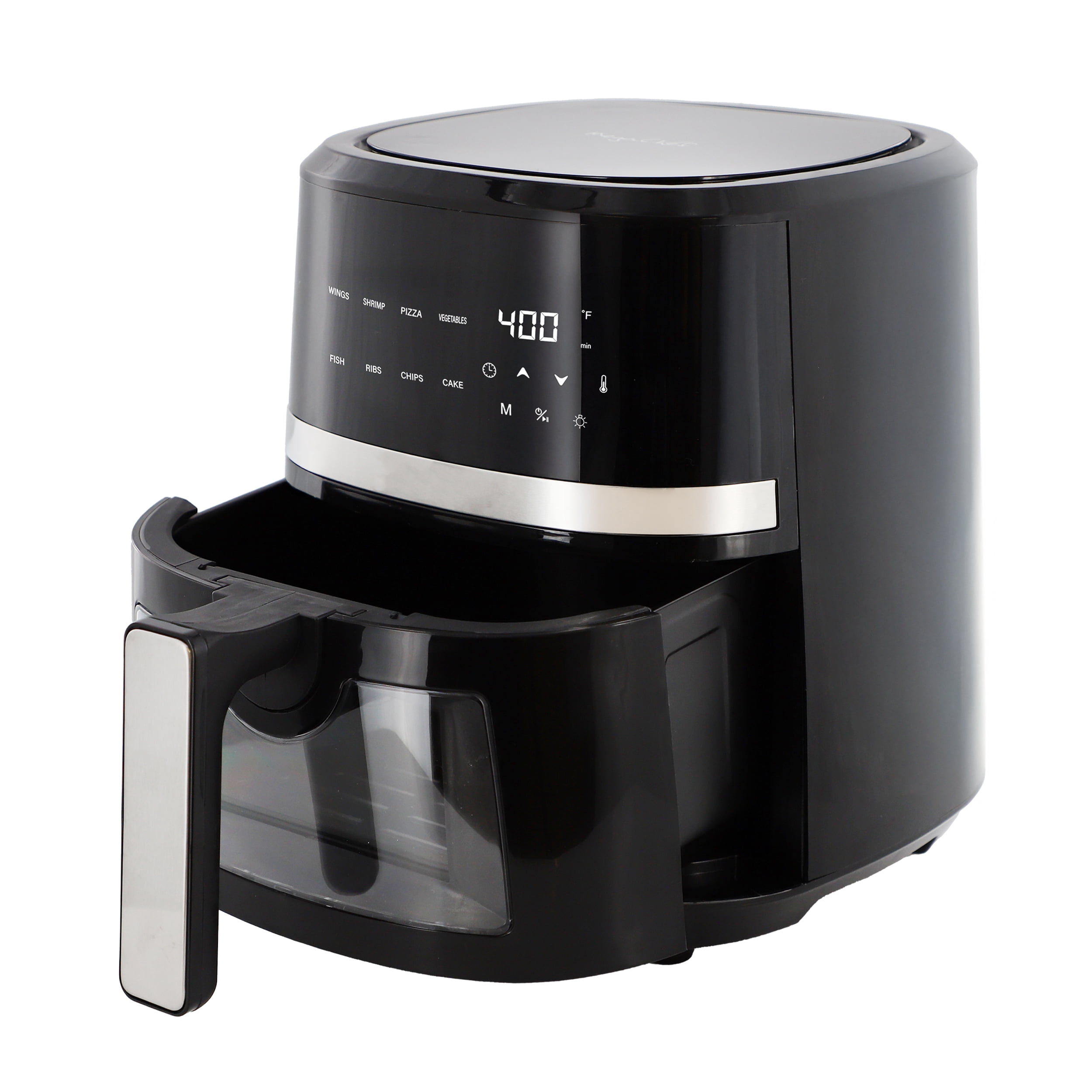 MegaChef 4 Quart Digital LED Display Electric Air Fryer with Transparent Window in Black with 125 Piece Paper Liners