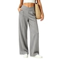 thumbnail image 5 of VBVC Women's Crossover V-Waist Wide Leg Pants , High Waisted Seam Front Trousers For Women , Ladies' Yoga Workwear Bottoms with Pockets, Gray , S-2XL, 5 of 7
