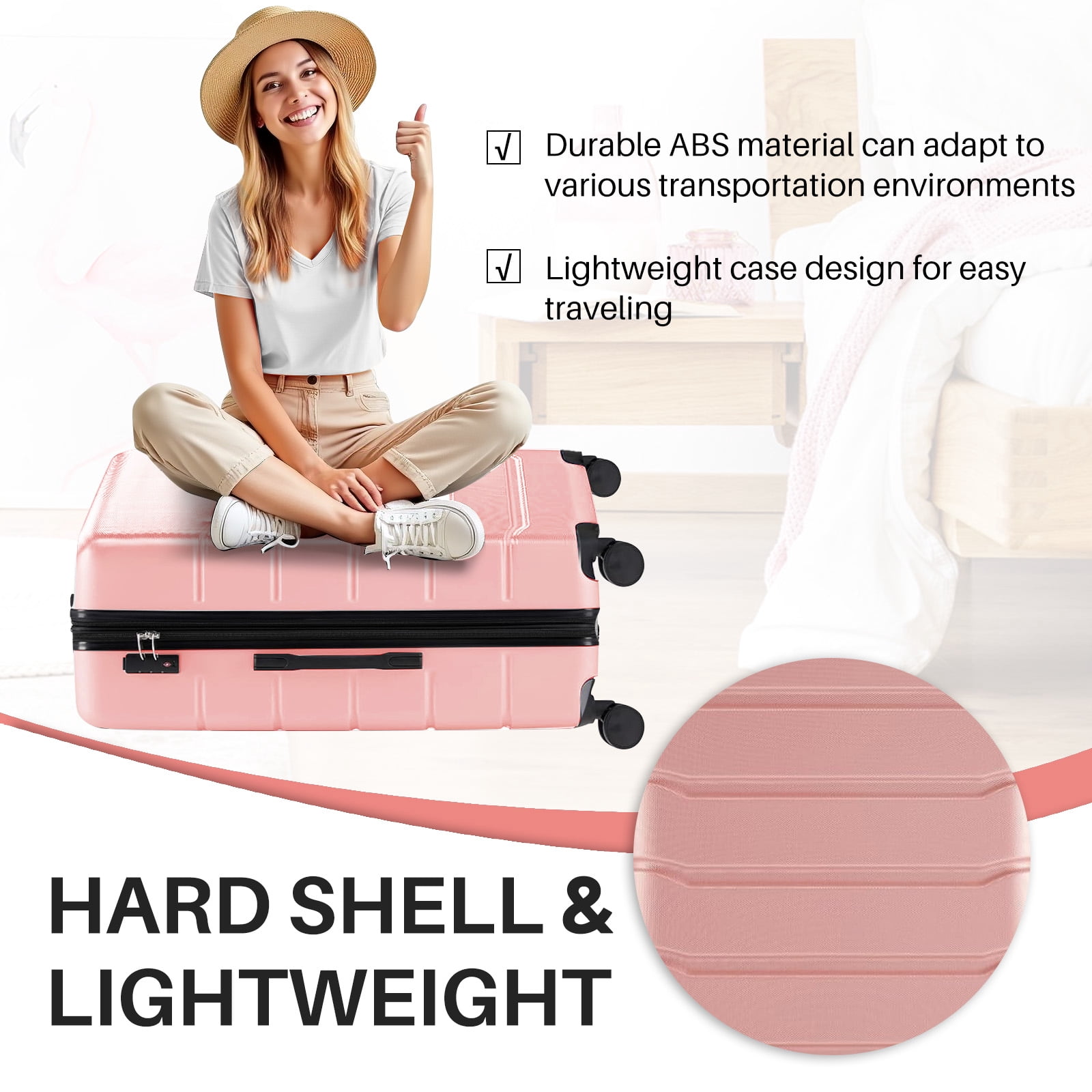 Simenmax 20 Inch Carry-On Luggage, Hard Shell Rolling Suitcase with TSA Lock, Lightweight Luggage with Spinner Wheels, Pink
