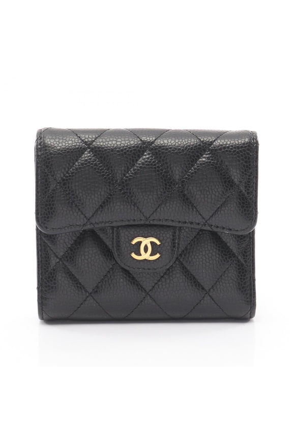 Pre-Owned CHANEL Classic Small Flap Wallet, Tri-fold Calfskin Leather, Women's, Black