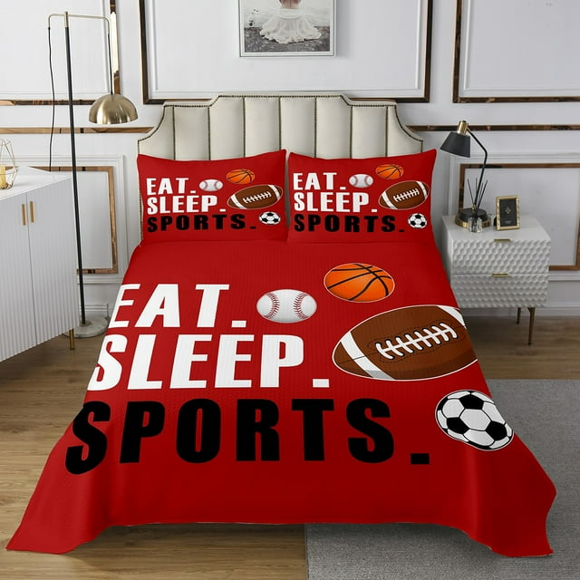 Erosebridal Sports Bedspread Sets King Size for Teens, Basketball Rugby Coverlet Set King, Red Bed Set, Microfiber Room Decorative, 3 Pieces