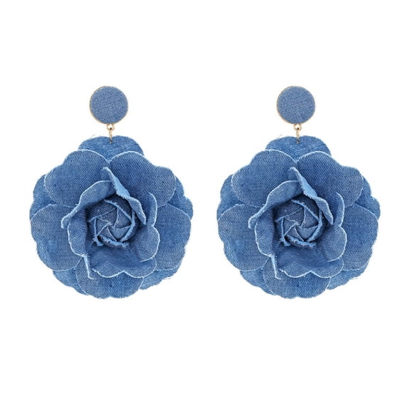 MANNYA Flower Shaped Exaggerate Earrings Eye Catching Denims Ear Rings Rose Flower Dangle Earrings Wedding Parties Jewelry