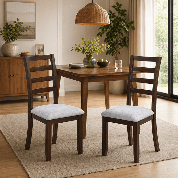Xukmct 2 Pcs Armless Side Chair with Wood Frame, Upholstered Seat Dining Chairs for Living Room, Dining Room, Brown