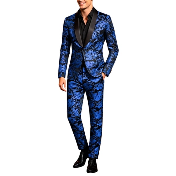 Men’s 2 Piece Short Set Printed Fashion Nightclub Party Casual Pants Tuxedo Ensemble Prom Outfit Set