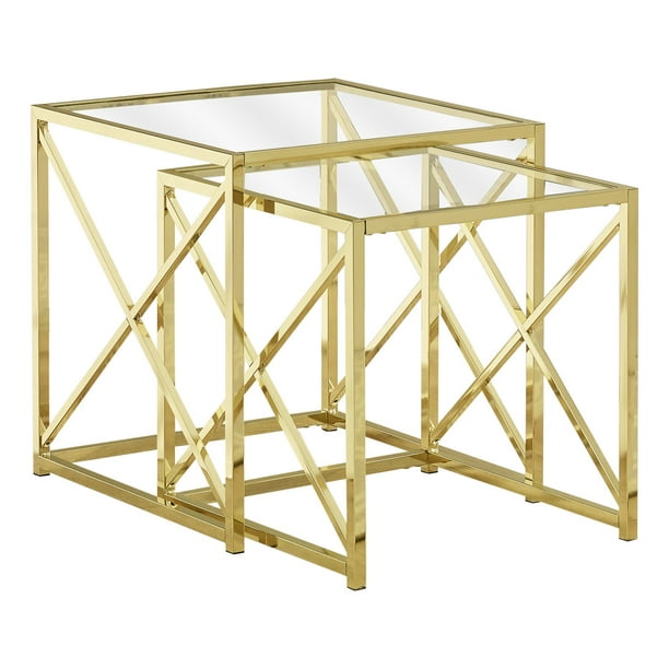 Set of 2 Gold Contemporary Square Nesting Tables 20"