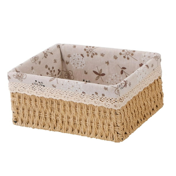 Cesta de almacenamiento de escritorio, contenedor de almacenamiento, bandeja de almacenamiento de adornos, contenedor multiusos L Color Madera
