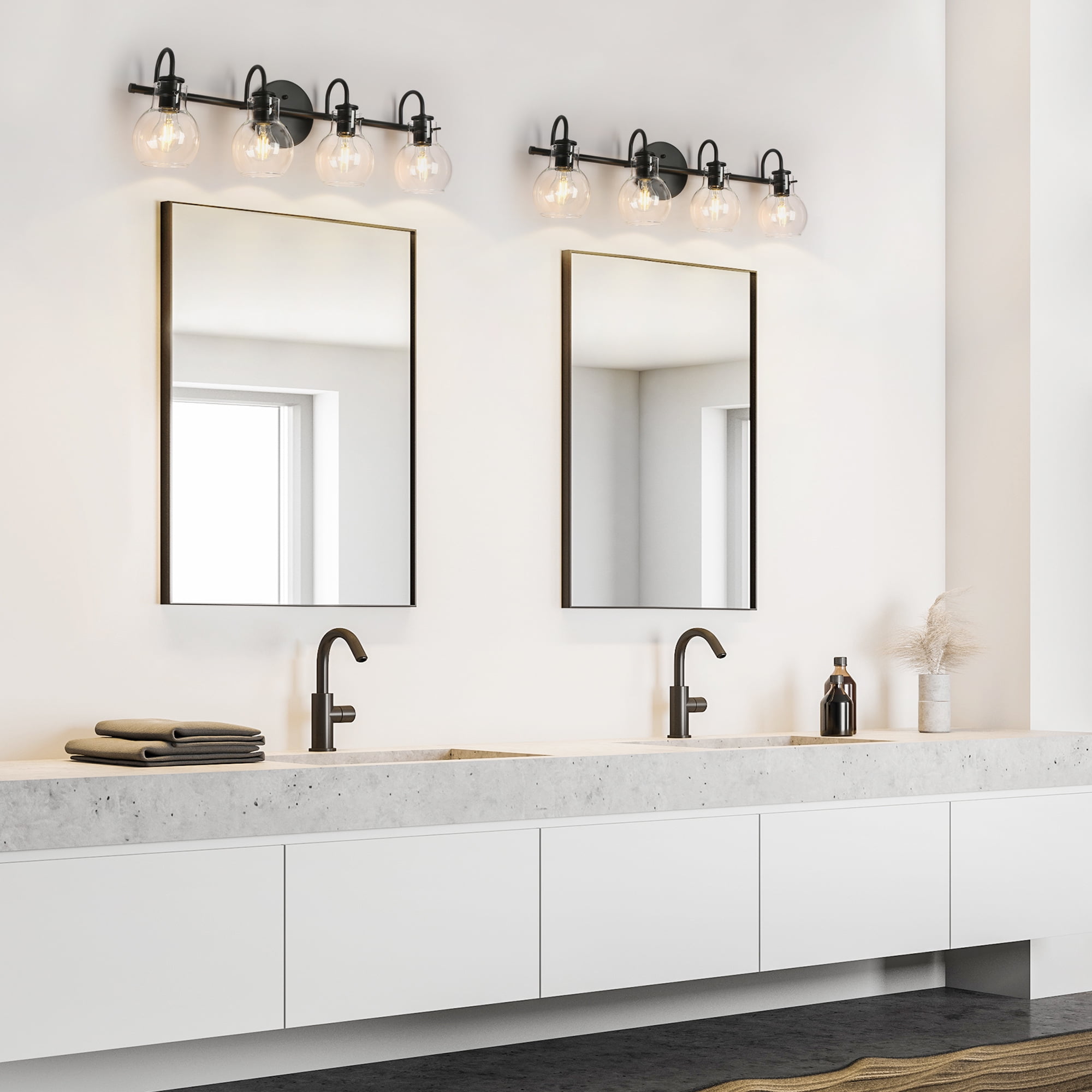 LNC Charm 28.5-in 4-Light Matte Black LED Modern/Contemporary Vanity Light