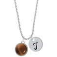 thumbnail image 1 of Delight Jewelry Silvertone Round - Imitation Cat's Eye - Brown - Silvertone Script Initial Disc - T - Charm Necklace, 20"+3", 1 of 4