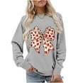 thumbnail image 2 of Heart-Bow Sweatshirt for Women Valentine's Lover Tops Crew Neck Long Sleeve Pullover Top Fleece Warm Hoodies Ribbed Lightweight Sweatshirts Funny Couple Outfits Holiday Clothes Gray S, 2 of 8