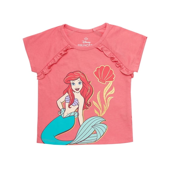 Disney Princess The Little Mermaid T-Shirt, Girls Ariel Short Sleeve Outfits for Toddlers (Coral, 4T)