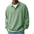 thumbnail image 2 of RKSTN Long Sleeve Polos Shirts for Men Oversized Quarter Button Turndown Collar Waffle Knit T Shirt Pullover Top Mens Casual Solid Mock Neck Loose Comfy Big and Tall Golf Shirts Fall Spring Clothes, 2 of 6