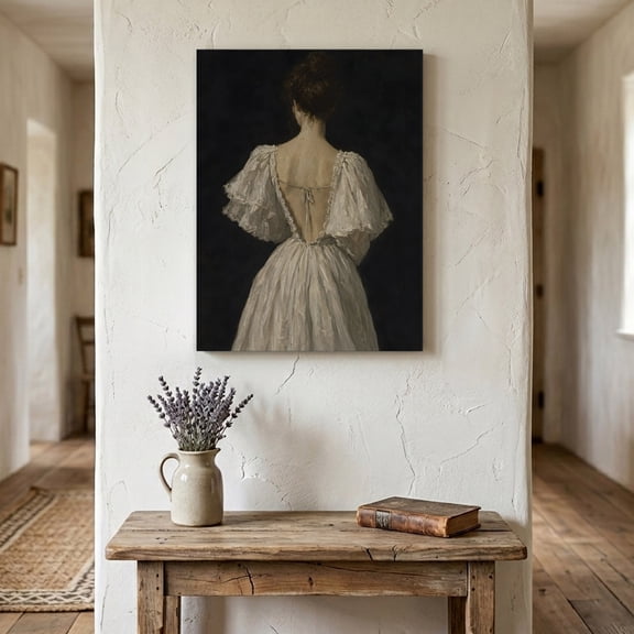 Back of Lady Canvas Wall Art for Living Room Bedroom Bathroom, Vintage Traditional Oil Painting Portrait Ruffled Gown Canvas Art Wall Decor, Artwork for Walls Home Office Decor, 11"x14"