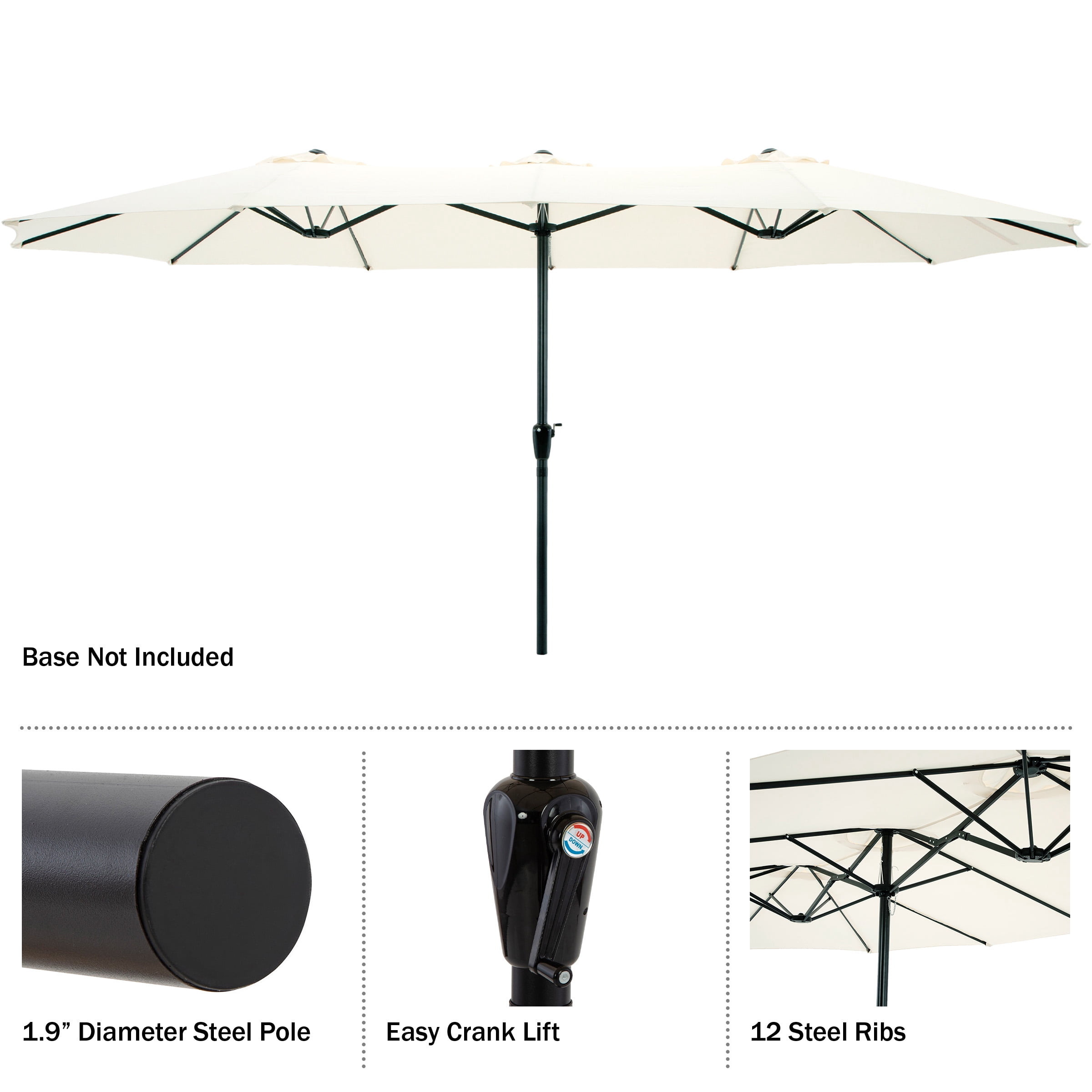 Pure Garden 15 Ft Double Patio Umbrella – XL Sunshade with Hand Crank, Beige