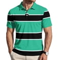 thumbnail image 3 of Garbnen Polo T Shirts for Men Short Sleeve Striped Color Block Collared Henley Shirt Men Lightweight Breathable Casual Summer Beach Vacation Mens Golf Shirt Green L, 3 of 7