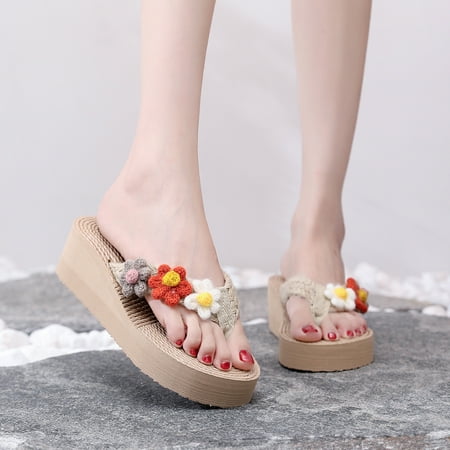 

B91xZ Platform Flip Flops For Women Fashion Spring And Summer Women Flip Flops Thick Bottom Wedge Heel Lightweight Colorful Size 7