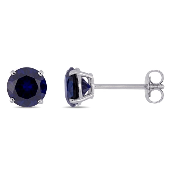 Everly Women's 2ct TGW Created Blue Sapphire 10k White Gold Solitaire Stud Earrings