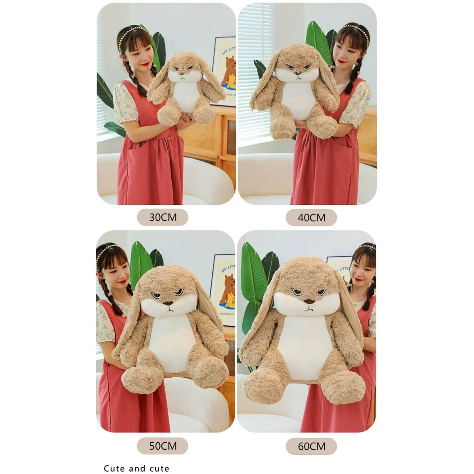Angry Bunny Plush Toy, Soft Stuffed Rabbit Doll with Expressive Face Design, Cute Grumpy Bunny Plush Figure Decorative Gift for Bedroom, Sofa & Stress Relief