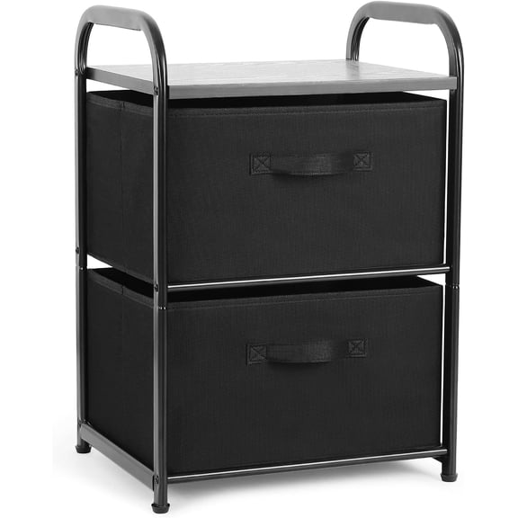 Dresser for Bedroom with 2 Drawers, Wide Chest of Drawers, Fabric Dresser, Storage Organizer Unit with Fabric Bins for Closet, Living Room, Hallway, Nursery, Black