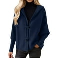 thumbnail image 3 of XPMWRP Women's Sweaters Winter Hooded Cardigans Button Up Knit Coats Jackets Lantern Sleeve Outerwear with Pockets Navy S, 3 of 8
