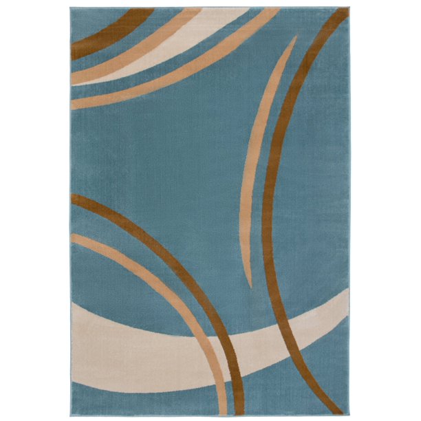 Contemporary Modern Wavy Circles Blue 6'6"x9' Area Rug