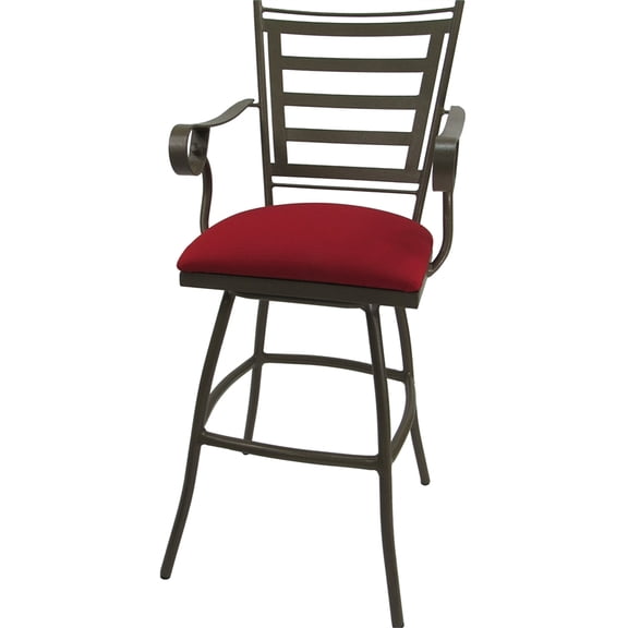 Outdoor Swivel Counter Stool 26" Seat - Jenna - Red Fabric - Beige Frame