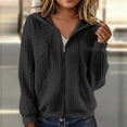 thumbnail image 6 of Womens Zip Up Hoodie Bomber Jacket Cable Textured Crop Sweatshirt Coat with Pockets Fall Outerwear, Dark Gray|Hooded XL, 6 of 8