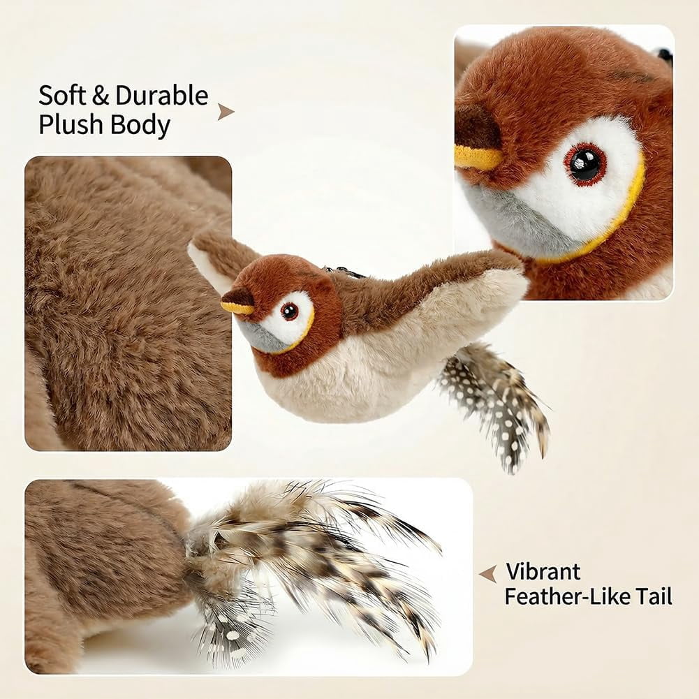 Flying Bird Cat Toy, Motion Activated Simulated Chirping Toy with Feather Tail, Remote Control Cat Toy with Catnip, Interactive Pet Play Toy for Cat Exercise and Entertainment