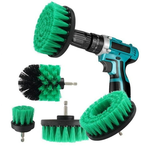 Juego de cepillos, juego de accesorios, paquete de 5, juego de limpieza de fregador eléctrico multiusos para lechada, azulejos, fregaderos (verde) (taladro no incluido)
