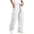 thumbnail image 3 of Dweltoz Men's Baggy Cargo Sweatpants Oversized Loose Fit Wide Leg Elastic Waist Drawstring Casual Pants with Pockets,White 3XL, 3 of 7