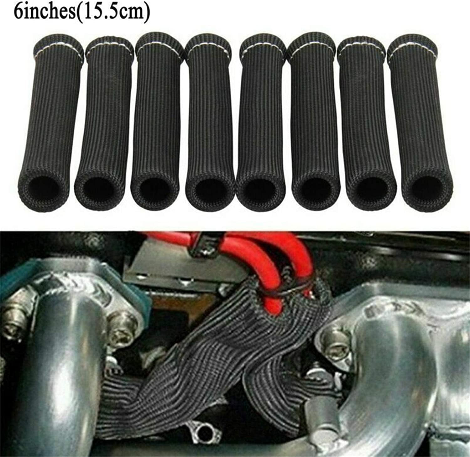 8pcs 2500° Spark Plug Wire Boots Protector Sleeve Heat Shield Cover For
