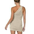thumbnail image 3 of IROINNID Sheath Dress For Women Sleeveless One Shoulder Sexy One Shoulder Ruched Skinny Mini Short Dress Strapless Dress, 3 of 7