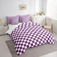 thumbnail image 3 of Homewish Chic Square Abstract Twin Bedding Sets 7-Piece for Adult, Purple Artwork Bedding Comforter Set, Modern Buffalo Plaid Reversible Sheet Sets, Microfiber Bedroom Decor, 3 of 7