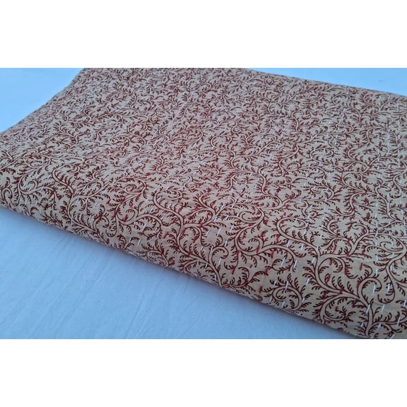 Kantha Quilt Handblock Print Indian Netural Colour floral print Quilt Hand Stitched Natural vegetable dye cotton